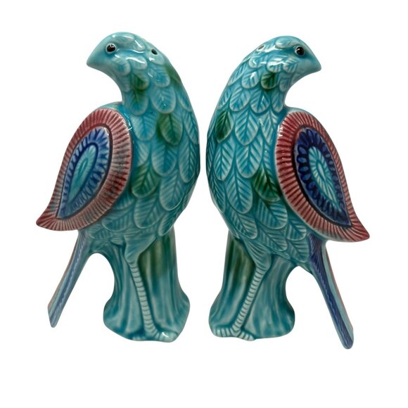 Vintage Japan Majolica Parrot Bird Salt Pepper Shakers 70's Retro 7” Ceramic - Picture 2 of 11